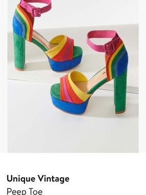 Unique Vintage Rainbow Suede Platform Heels - Pink, Blue, Green, Yellow, Orange